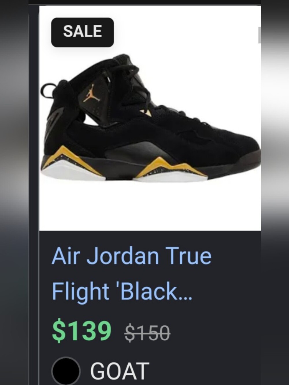 Air Jordan True Flight Men’s Black with Gold Accent High-Top Basketball Shoes